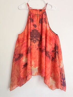 Boho Orange, Fucshia, Purple Tie-Dye Halter Top/ Mini Dress! - Size 3X